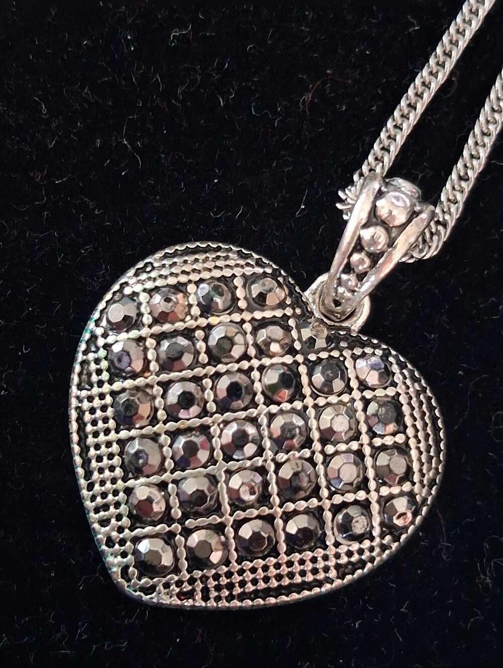Silver Heart Pendant Necklace - Elegant Grid Design With Marcasite Look Stones